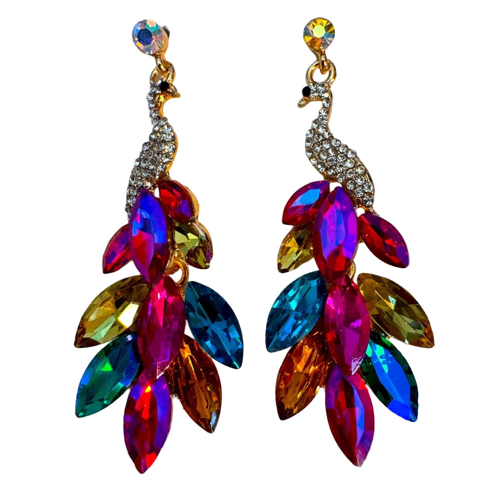Colorful Peacock Crystal Earrings